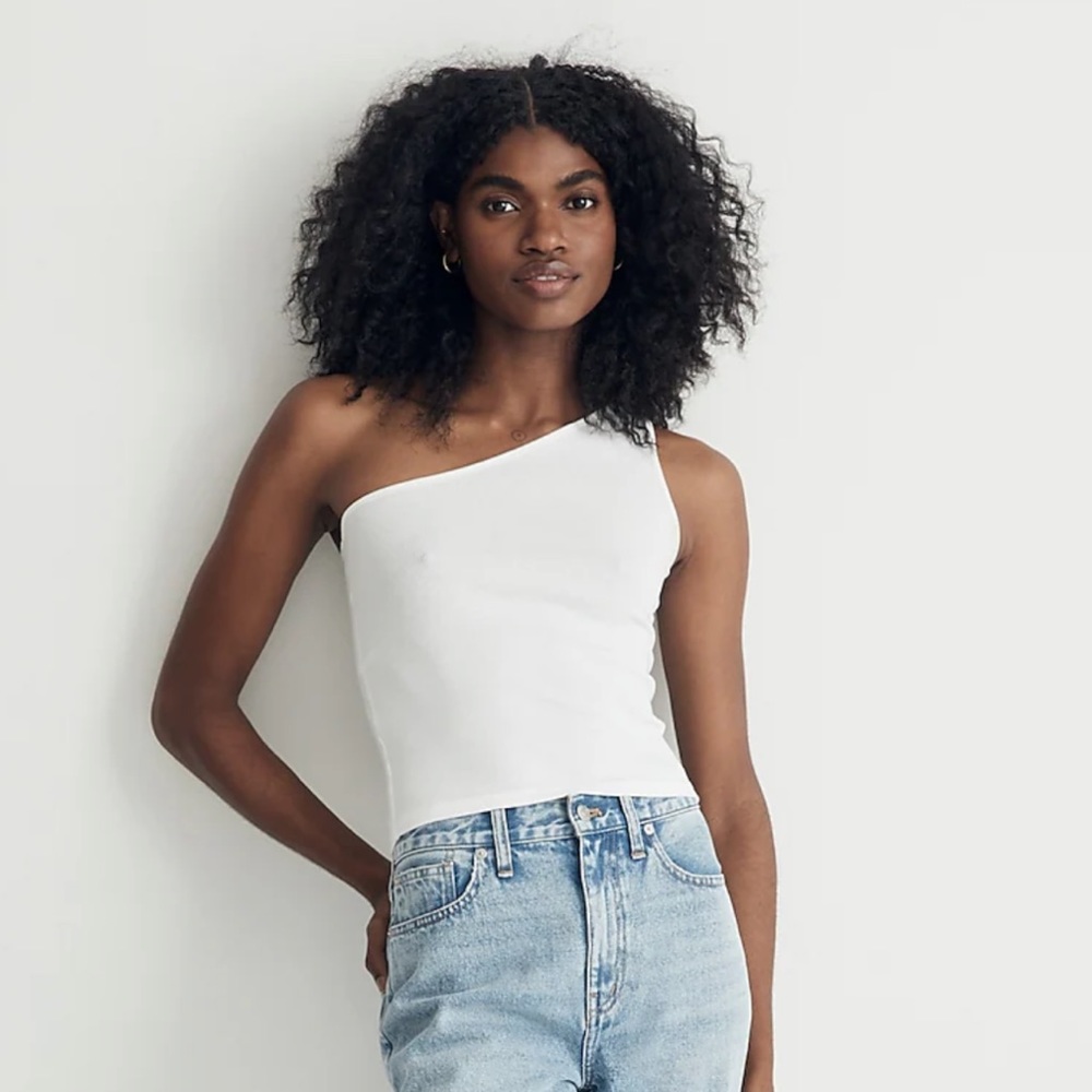 Madewell White Brightside Rib One-Shoulder Tank